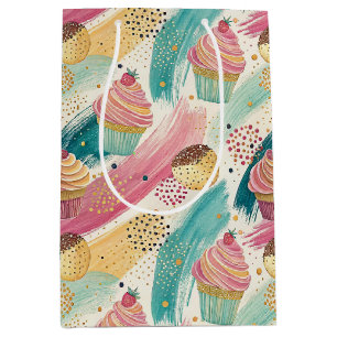 Festive Cupcake & Brushstroke Celebration Pattern Medium Gift Bag