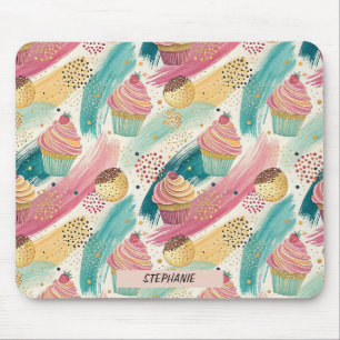 Festive Cupcake & Brushstroke Celebration Pattern Mouse Mat