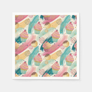 Festive Cupcake & Brushstroke Celebration Pattern Napkin