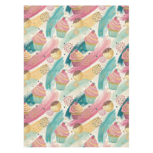 Festive Cupcake & Brushstroke Celebration Pattern Tablecloth