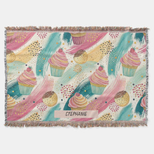 Festive Cupcake & Brushstroke Celebration Pattern Throw Blanket