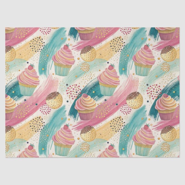 Festive Cupcake & Brushstroke Celebration Pattern Tissue Paper (Front)