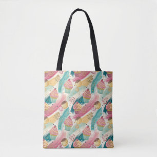 Festive Cupcake & Brushstroke Celebration Pattern Tote Bag