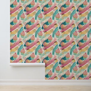 Festive Cupcake & Brushstroke Celebration Pattern Wallpaper