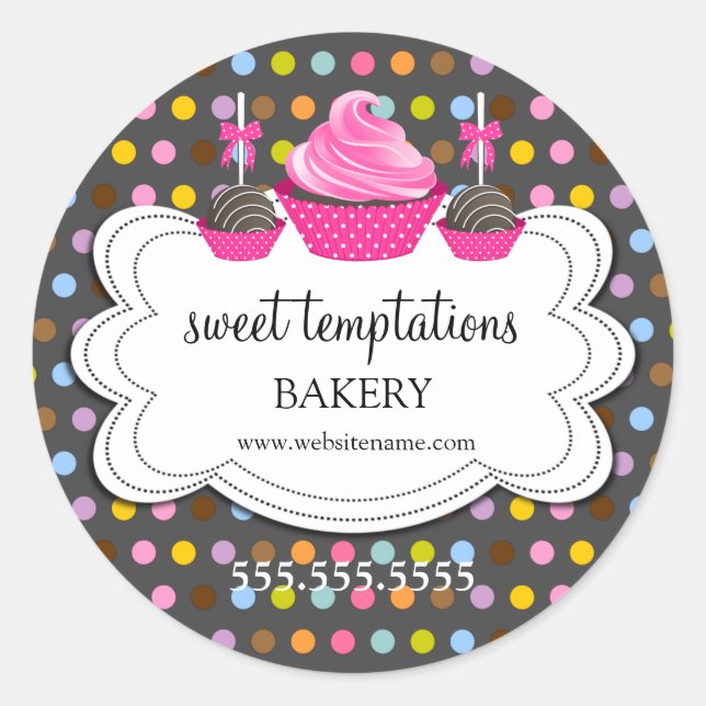 Festive Cupcake Cake Pops Bakery Packaging Classic Round Sticker (Front)