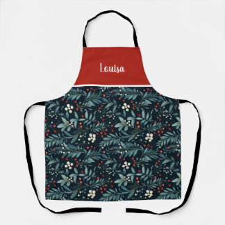 Festive Custom Christmas Greenery Pattern Apron