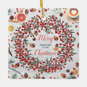 Festive Custom Photo Christmas Crafting Wreath Ceramic Ornament