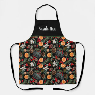 Festive Custom Vintage Christmas Flowers Pattern Apron