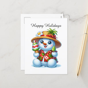 Festive customisable beach Snowman Holiday Postcard