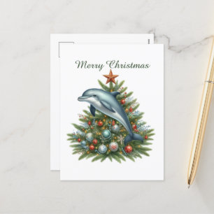 Festive customisable dolphin holiday postcard