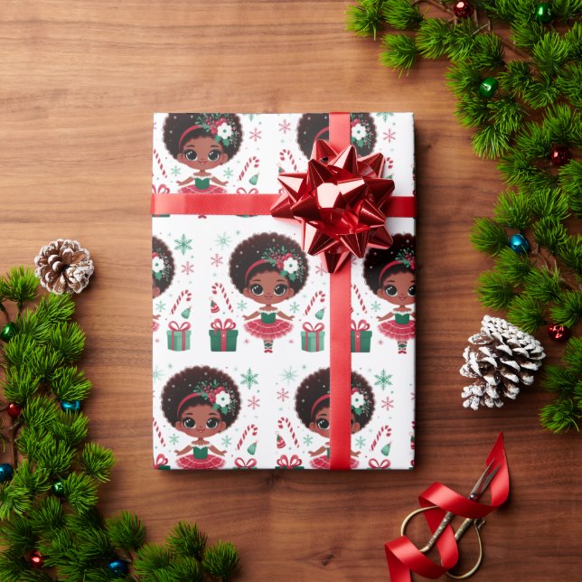 Festive Cute African American Ballerina Christmas Wrapping Paper (Holiday Gift)