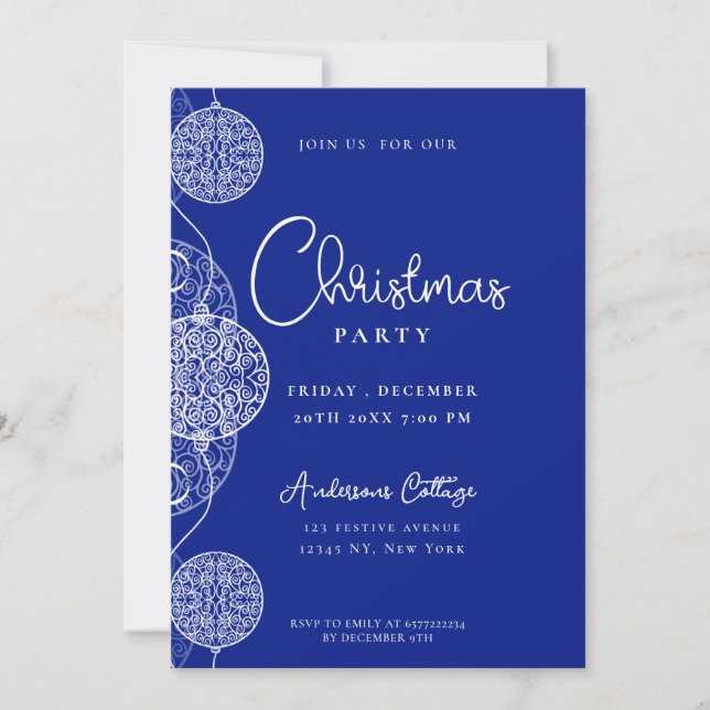 Festive Cute Blue Christmas Party Invitation (Front)