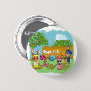 Festive Cute Cartoon Bunnies Happy Easter 6 Cm Round Badge