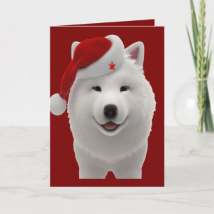 Festive Cute Cartoon Style Samoyed Dog With Santa Holiday Card