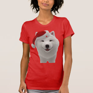 Festive Cute Cartoon Style Samoyed Dog With Santa  T-Shirt