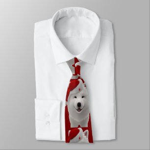 Festive Cute Cartoon Style Samoyed Dog With Santa Tie