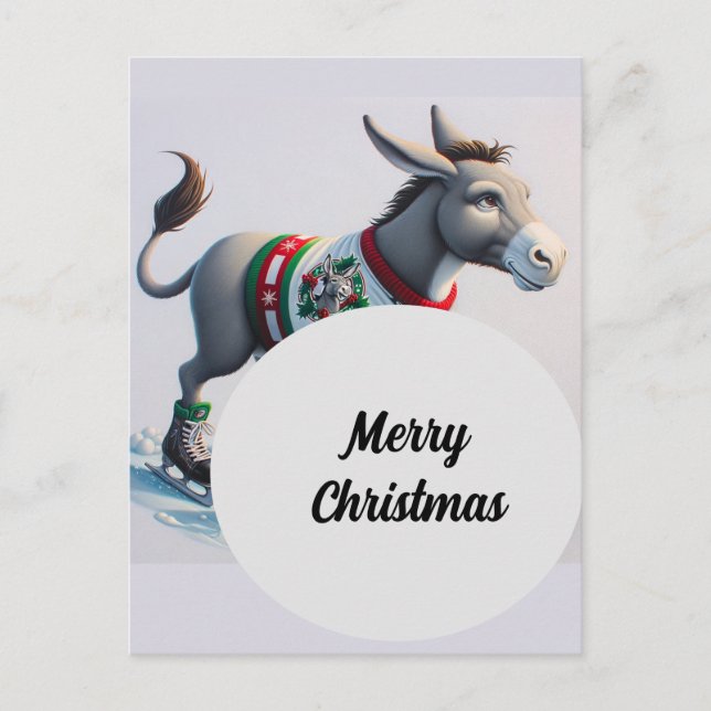 Festive Cute Christmas Donkey Postcard (Front)