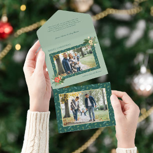 Festive Cute Christmas Floral 1 Photo  All In One Invitation