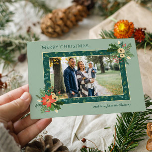 Festive Cute Christmas Floral 1 Photo  Holiday Card