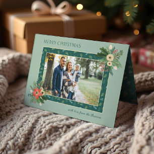 Festive Cute Christmas Floral 1 Photo Holiday Card