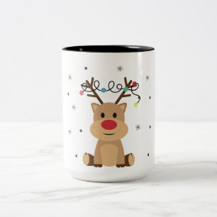 Festive Cute Christmas Reindeer Two-Tone Coffee Mug