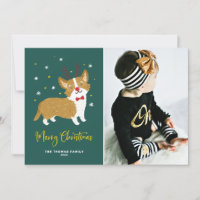 Festive Cute Corgi Reindeer Merry Christmas Photo