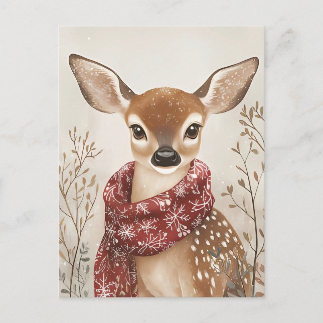 Festive cute Deer Christmas Greeting Postcard (Front)