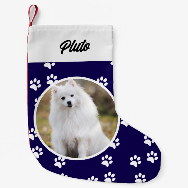 Festive Cute Dog Pet Photo Small Christmas Stocking (Front)