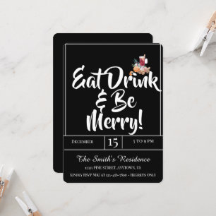 Festive Cute Drinks Party Eat Drink & Be Merry! Invitation