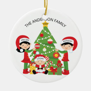 Festive Cute Family of 3 Personalised Christmas Ceramic Tree Decoration
