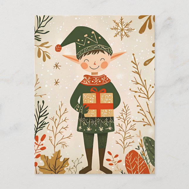 Festive cute Gnome Christmas Greeting Postcard (Front)