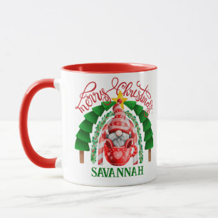 Festive Cute Gnome Merry Christmas Tree Rainbow  Mug