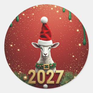 Festive Cute Goat Holiday Design Classic Round Sticker