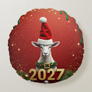 Festive Cute Goat Holiday Design Round Cushion