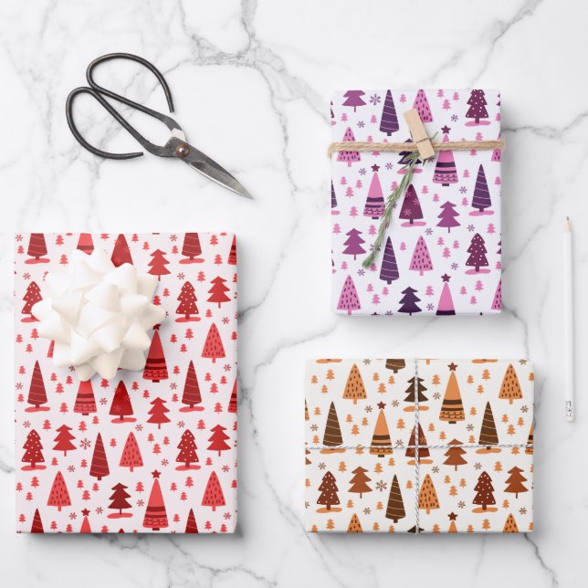 Festive Cute Modern Minimalist Christmas Tree Wrapping Paper Sheet (Front)