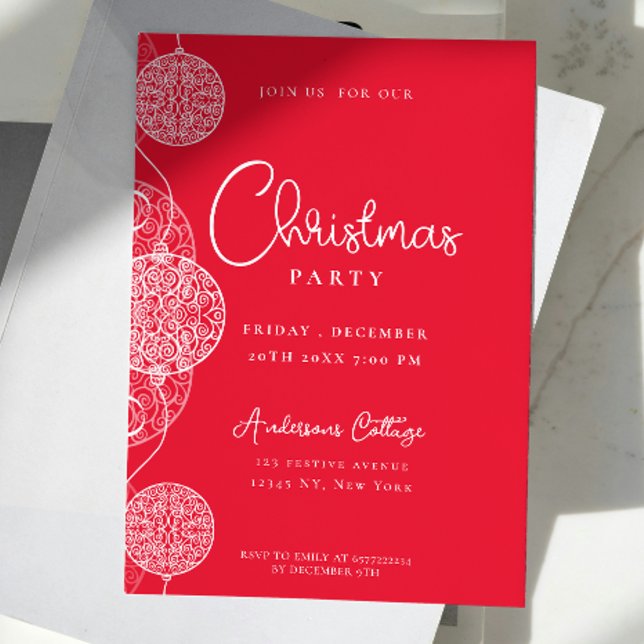 Festive Cute Red Christmas Party Invitation (Unique Festive Red Christmas Party Invitation)