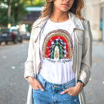 Festive Cute Rustic Plaid Animal Print Rainbow T-Shirt<br><div class="desc">Rustic holiday plaid and animal print rainbow with faux glitter and jewels with customisable text.</div>