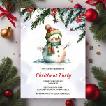 Festive Cute Snowman Christmas Party Invitation<br><div class="desc">Watercolor Christmas party invitation.
This delightful design features an adorable snowman,  wearing a hat and a cosy scarf,  surrounded by festive decorations. The cheerful expression and vibrant colours set the perfect tone for a joyful holiday gathering.</div>