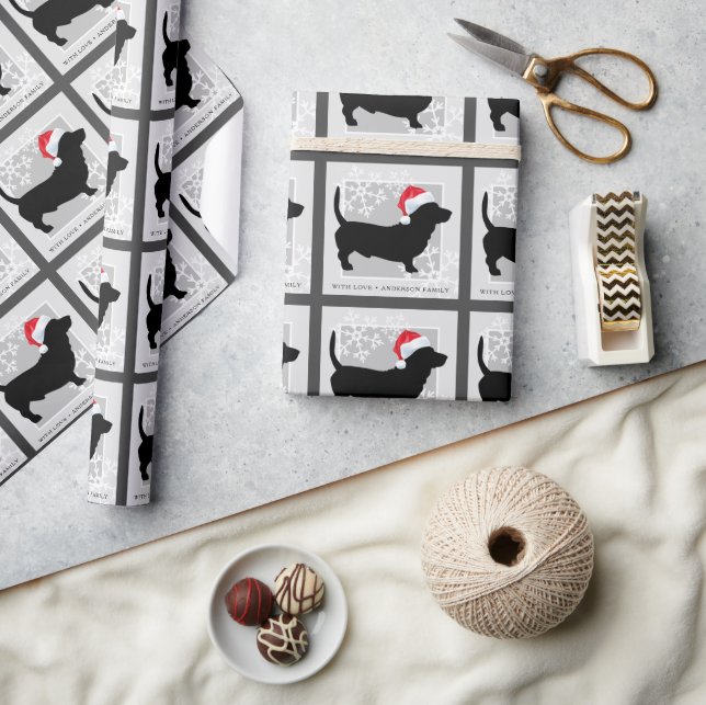 Festive Dachshund Dog Family Name Wrapping Paper (Crafts)