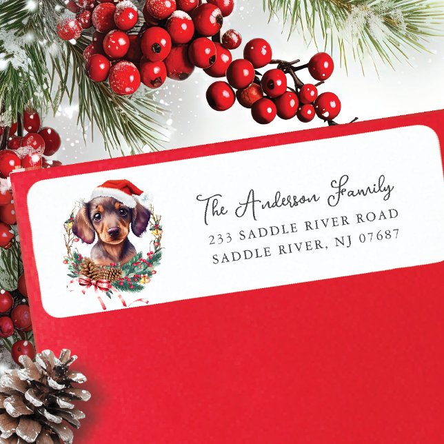 Festive Dachshund Dog in Santa Hat  Return Address (Creator Uploaded)
