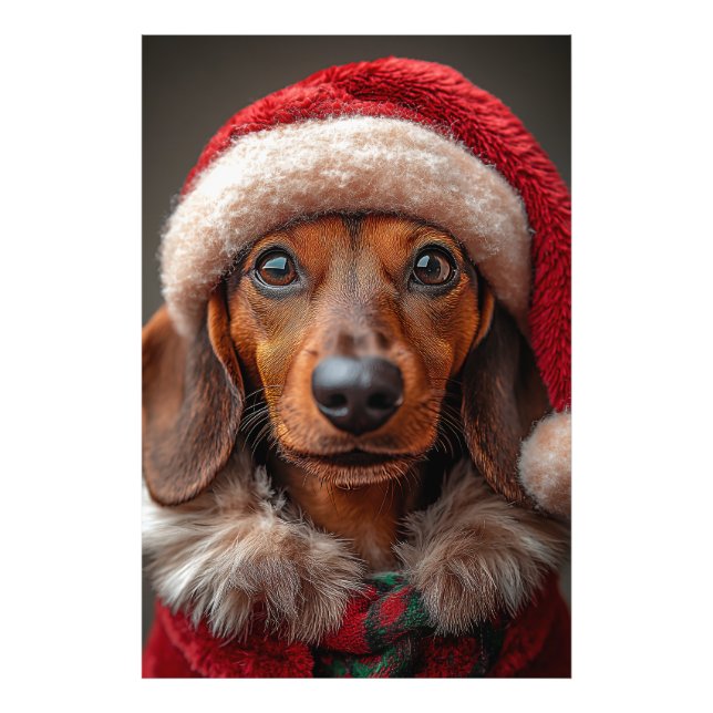 Festive Dachshund in Santa Attire Photo Print (Front)