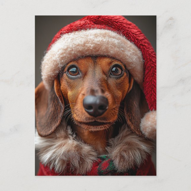 Festive Dachshund in Santa Attire Postcard (Front)