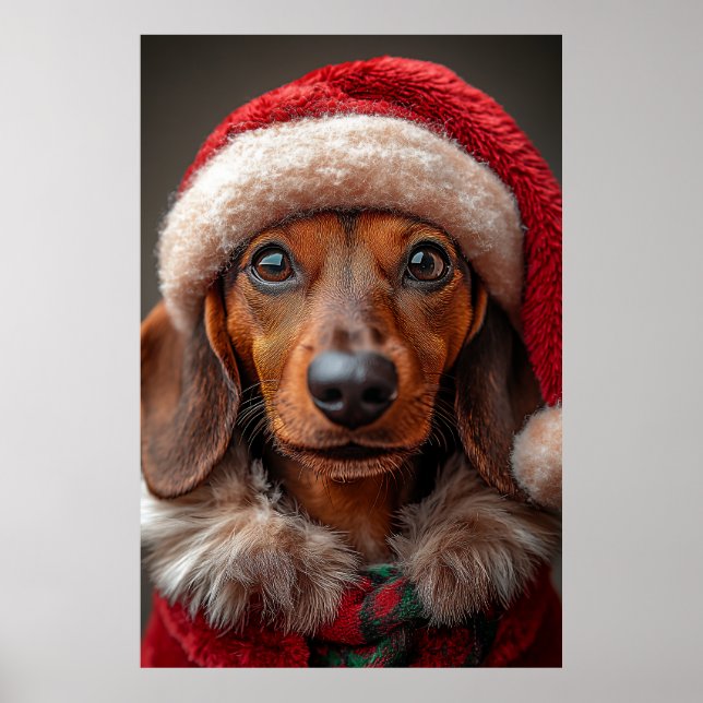 Festive Dachshund in Santa Attire Poster (Front)