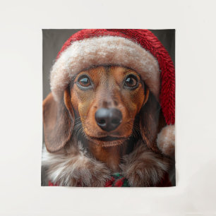 Festive Dachshund in Santa Attire Tapestry