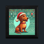 Festive Dachshund Wearing Santa Hat Gift Box<br><div class="desc">Cheerful brown dachshund in a Santa hat surrounded by festive holiday decorations including holly and ornaments. Perfect illustration for Christmas celebrations,  joyful designs,  and holiday-themed creations.</div>