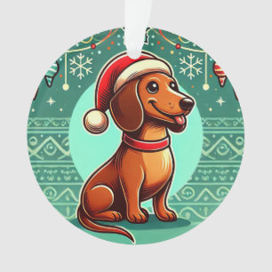 Festive Dachshund Wearing Santa Hat Ornament