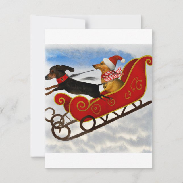 Festive Dachshunds and Santa's Sleigh Christmas Ca Holiday Card (Front)