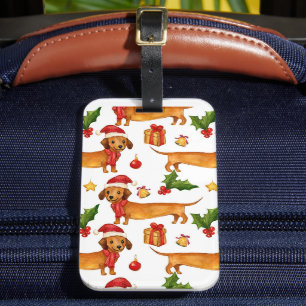 Festive dachshunds Christmas pattern Luggage Tag