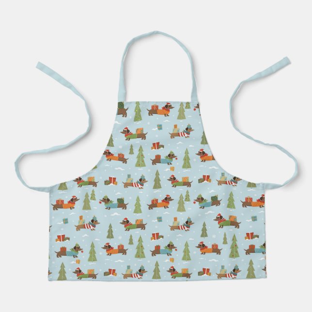 Festive Dachshunds in the Snow Pattern Apron (Front)