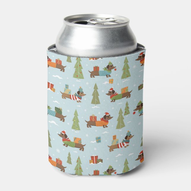 Festive Dachshunds in the Snow Pattern Can Cooler (Can Front)
